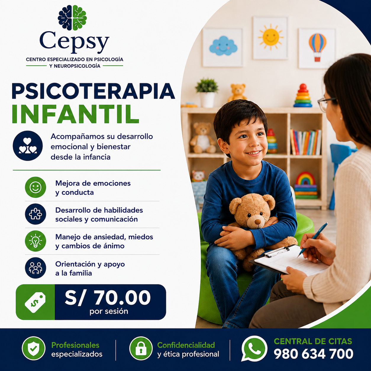 Pieza gráfica de Psicoterapia Infantil de CEPSY.