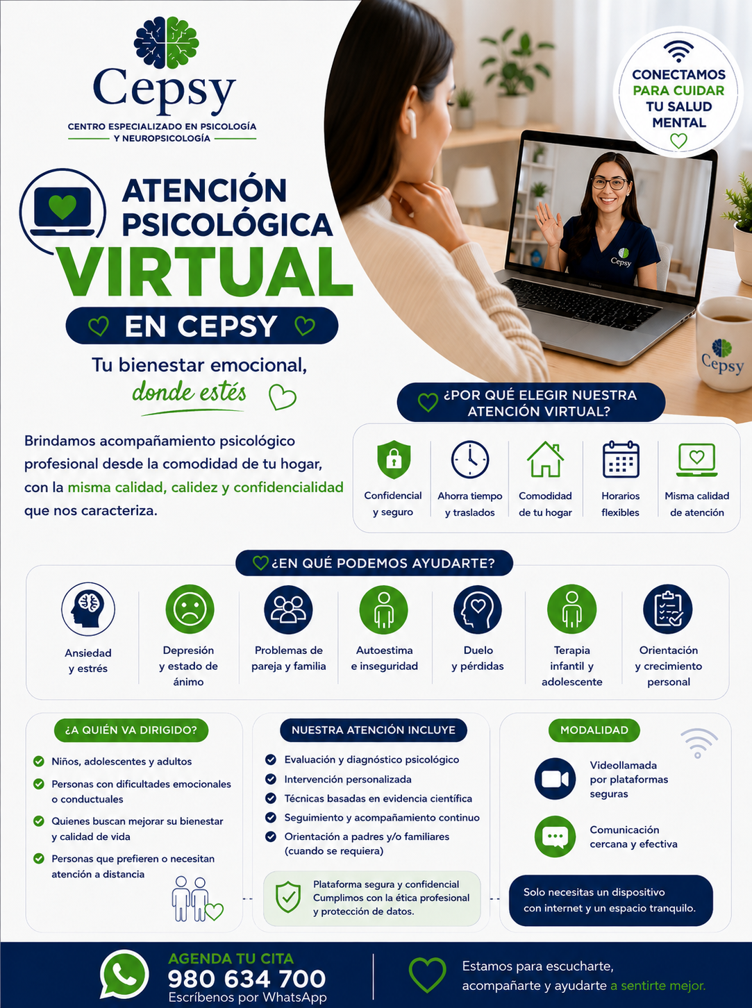 Pieza gráfica de Atención Psicológica Virtual de CEPSY.