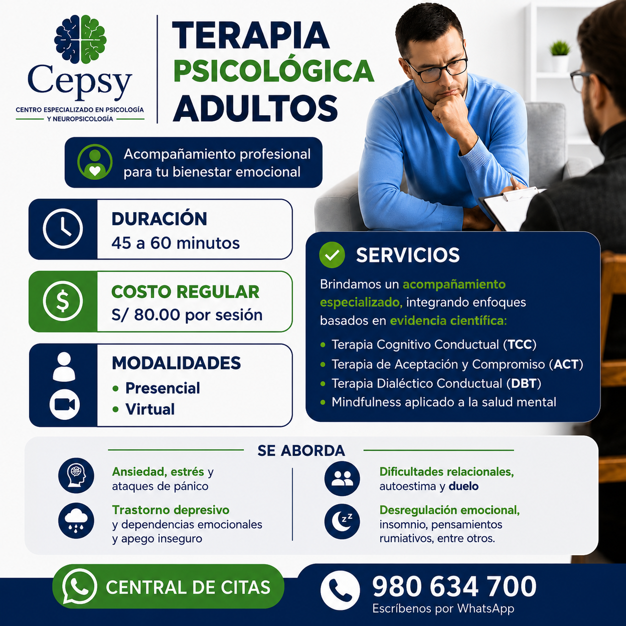 Pieza gráfica de Terapia Psicológica para Adultos de CEPSY.